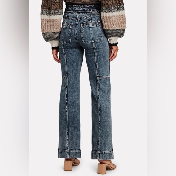 Ulla Johnson NWT Wade Tie Flare Leg Medium Wash Denim Jeans Size 4 - Picture 2 of 15